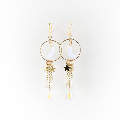Golden Opalite Moon and Star Earrings