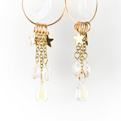 Golden Opalite Moon and Star Earrings