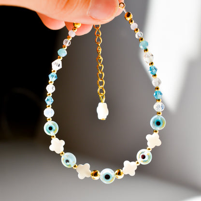 Shell Clovers & Evil Eye Bracelet