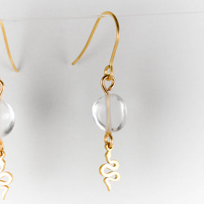 Clear Quartz and Golden Snake Earrings