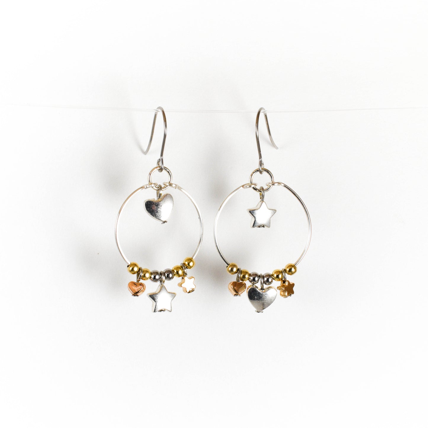 Shining Heart n Stars Mix Metal Earrings