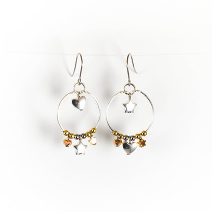 Shining Heart n Stars Mix Metal Earrings