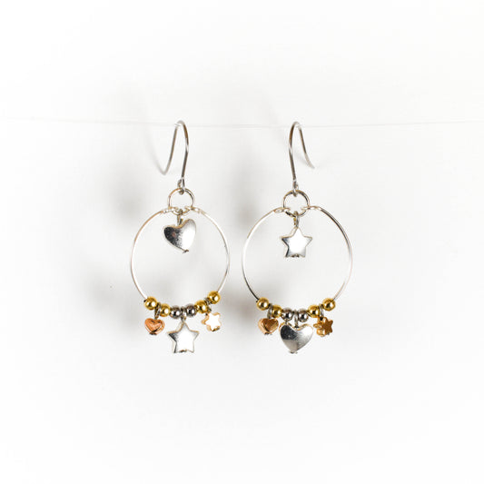 Shining Heart n Stars Mix Metal Earrings