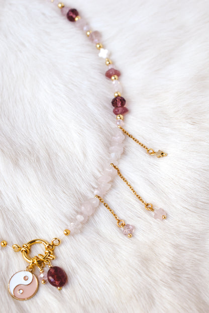 Yin Yang Strawberry Quartz Necklace