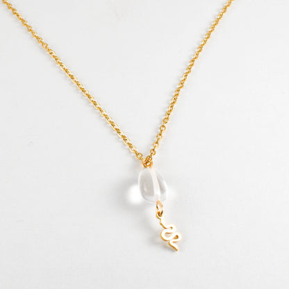 Clear Quartz and Golden Snake Stainless Steel Chain Necklace