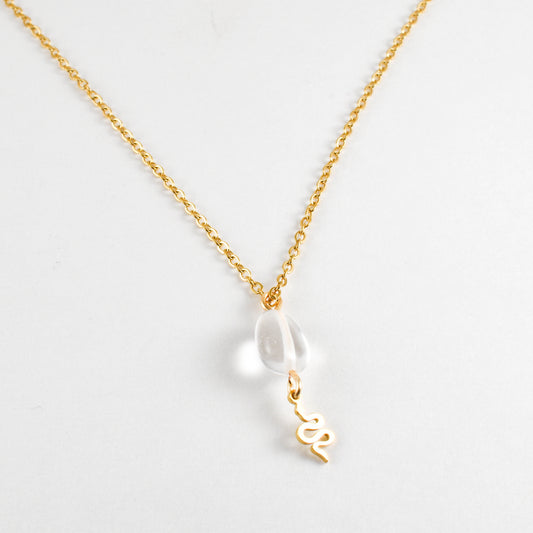 Clear Quartz and Golden Snake Stainless Steel Chain Necklace