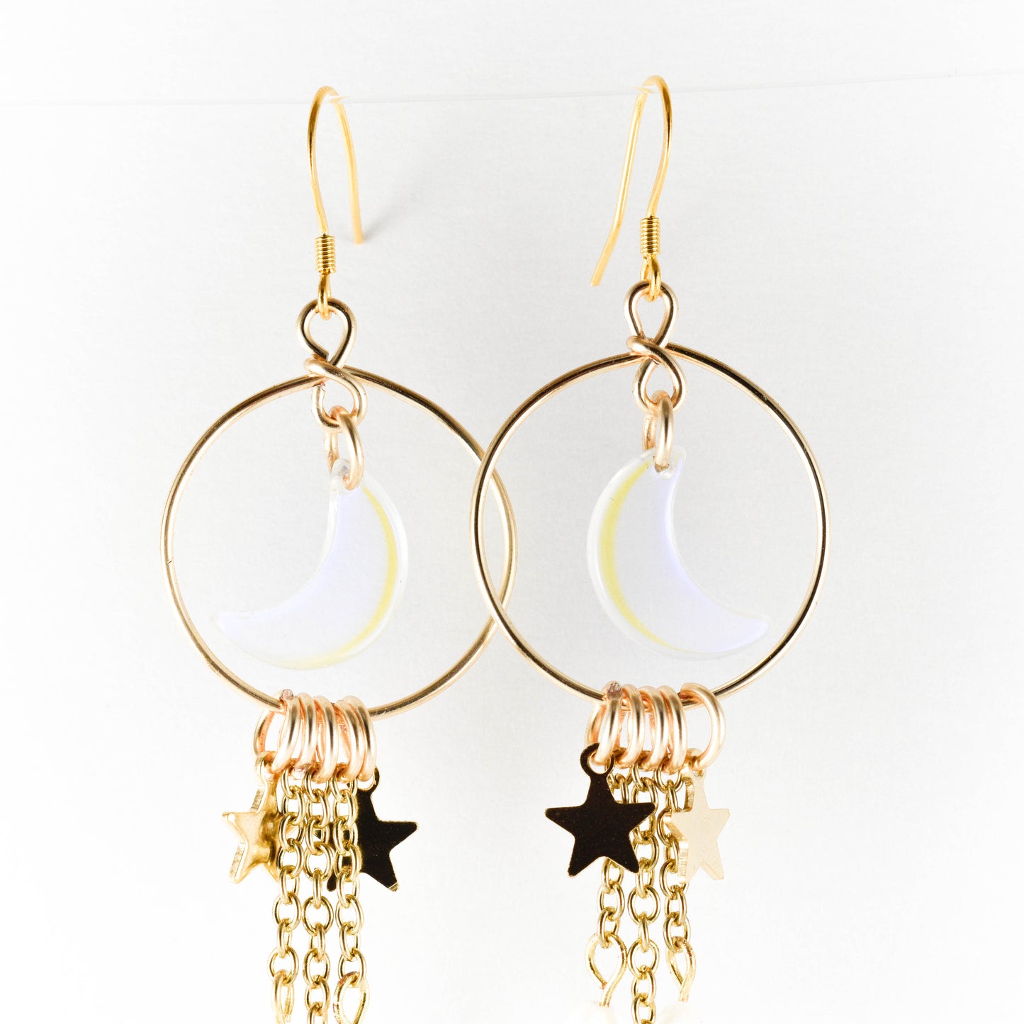Golden Opalite Moon and Star Earrings
