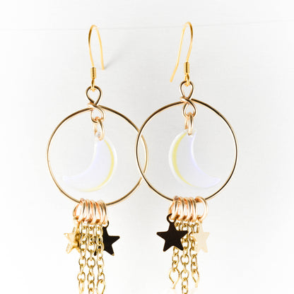 Golden Opalite Moon and Star Earrings