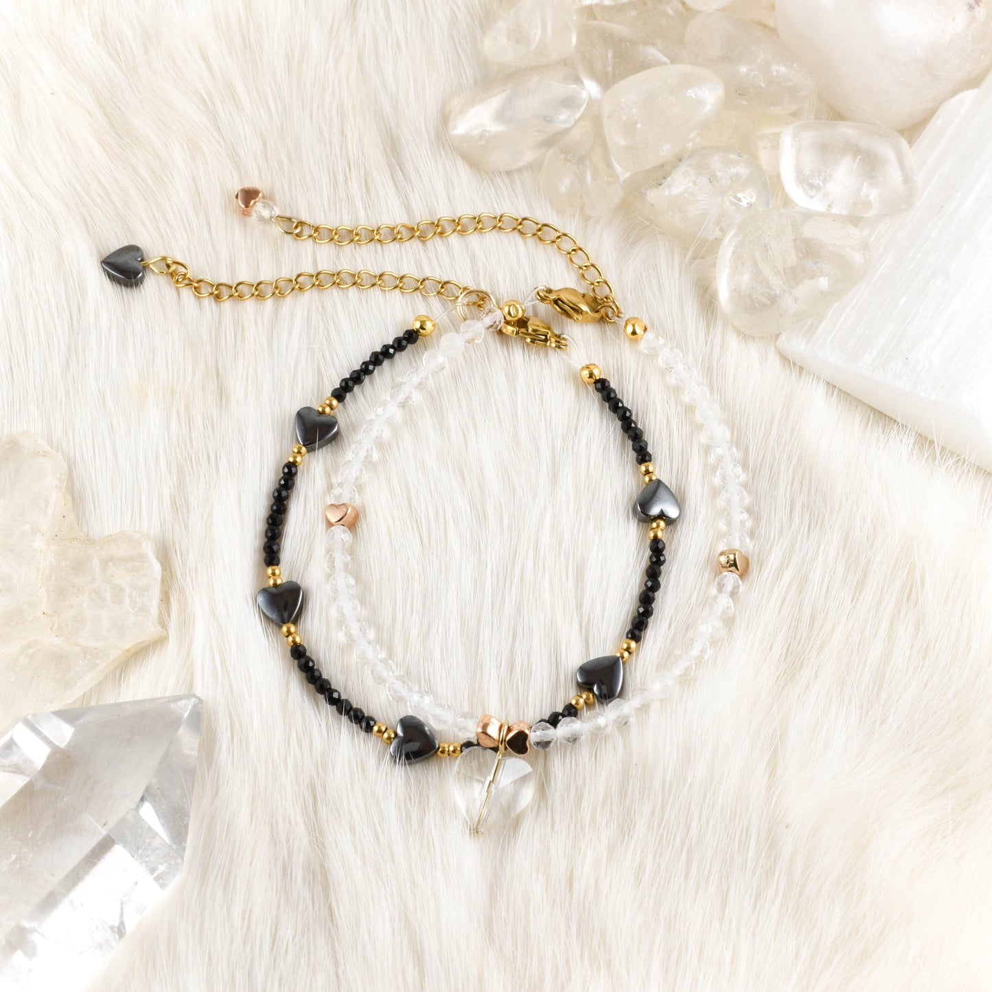 String of Hearts Hematite Bracelet