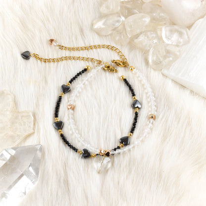 String of Hearts Hematite Bracelet