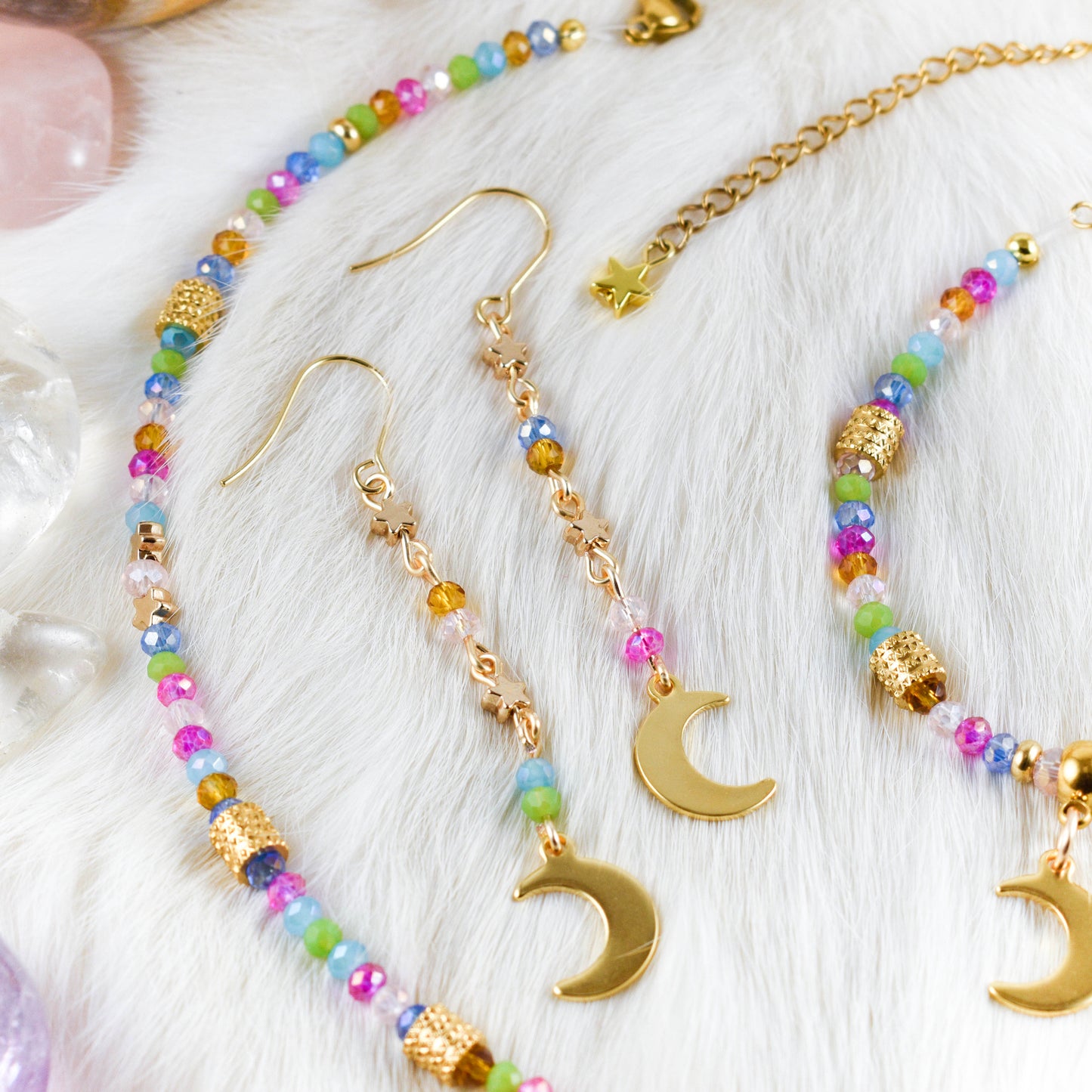 Colorful Moon and Star Earrings
