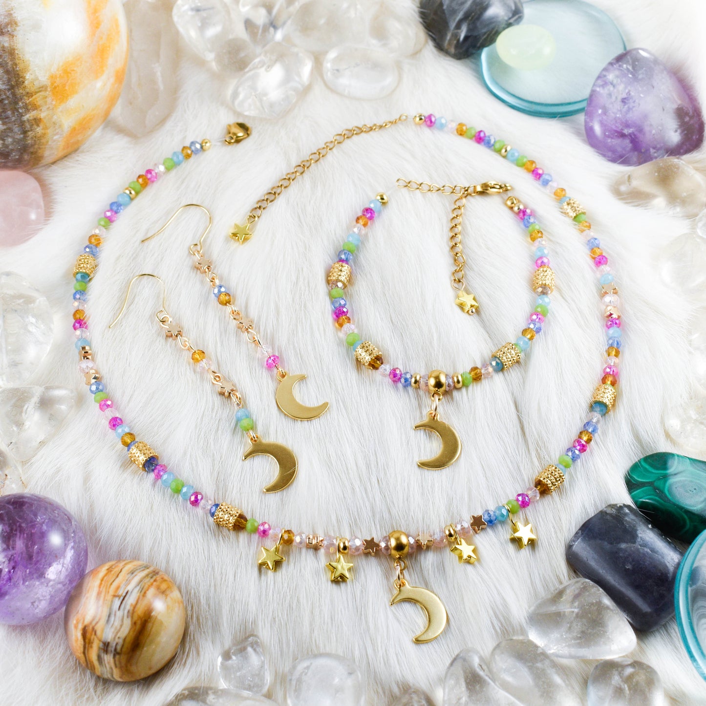 Colorful Moon and Star Earrings