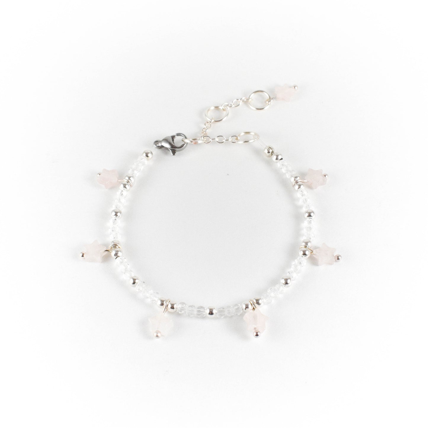 Silver Rose Quartz Star Beaded Bracelet