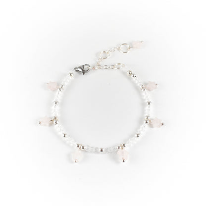 Silver Rose Quartz Star Beaded Bracelet