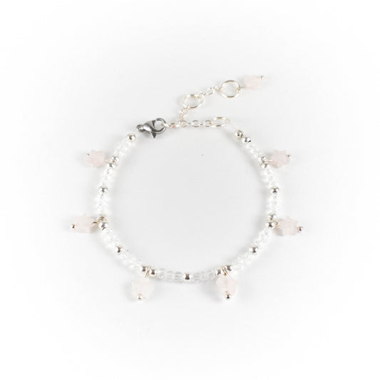 Silver Rose Quartz Star Beaded Bracelet