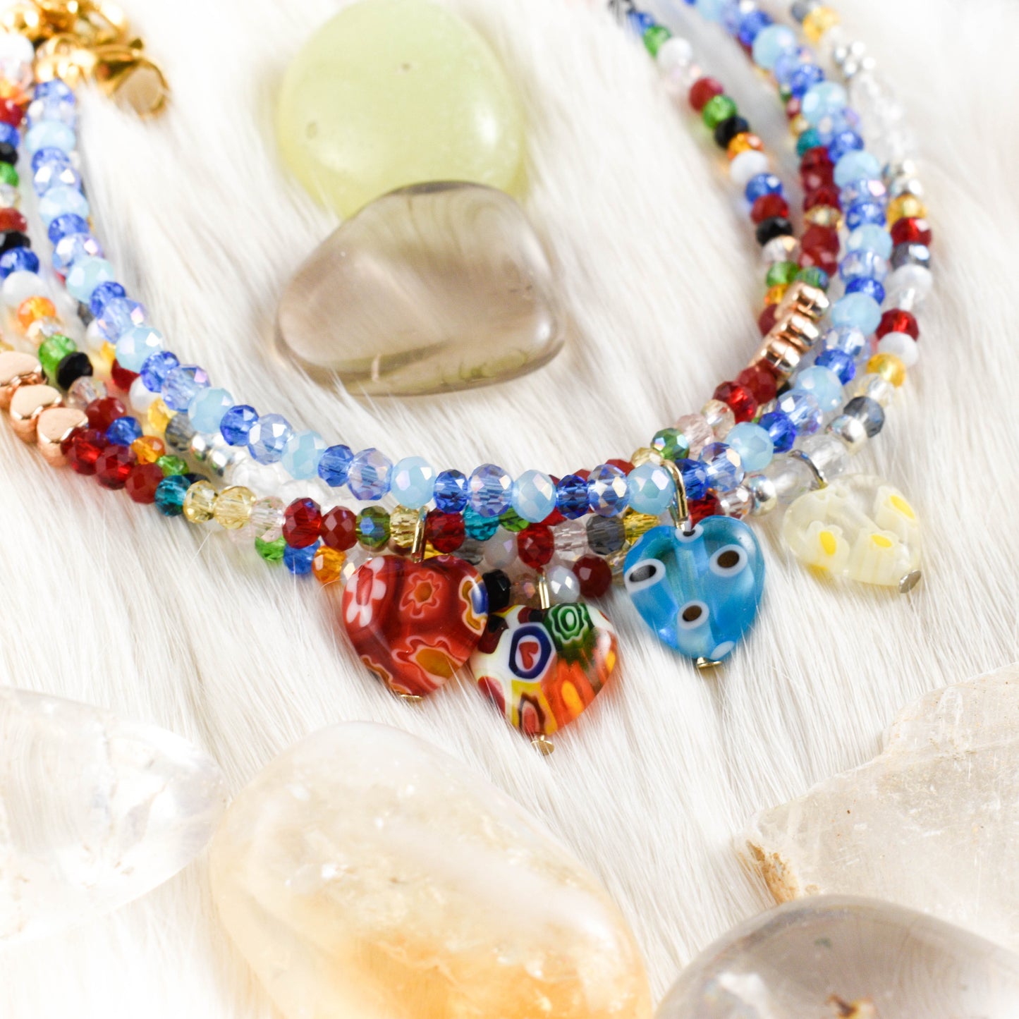 Yellow Glass Heart Silver Bracelet