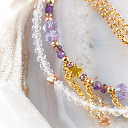 Purple Love Golden Beaded Bracelet