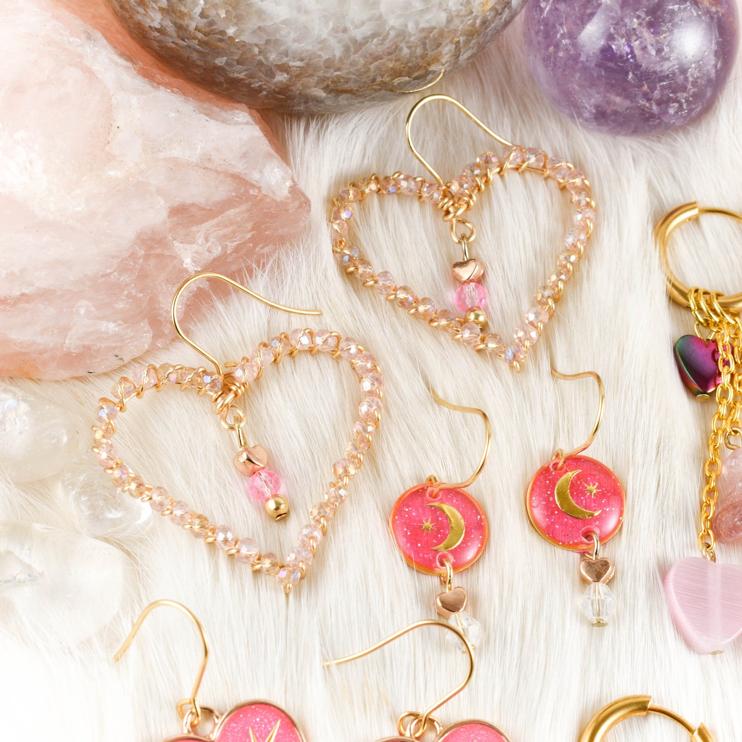 Rose Gold Wire Wrapped Heart Earrings
