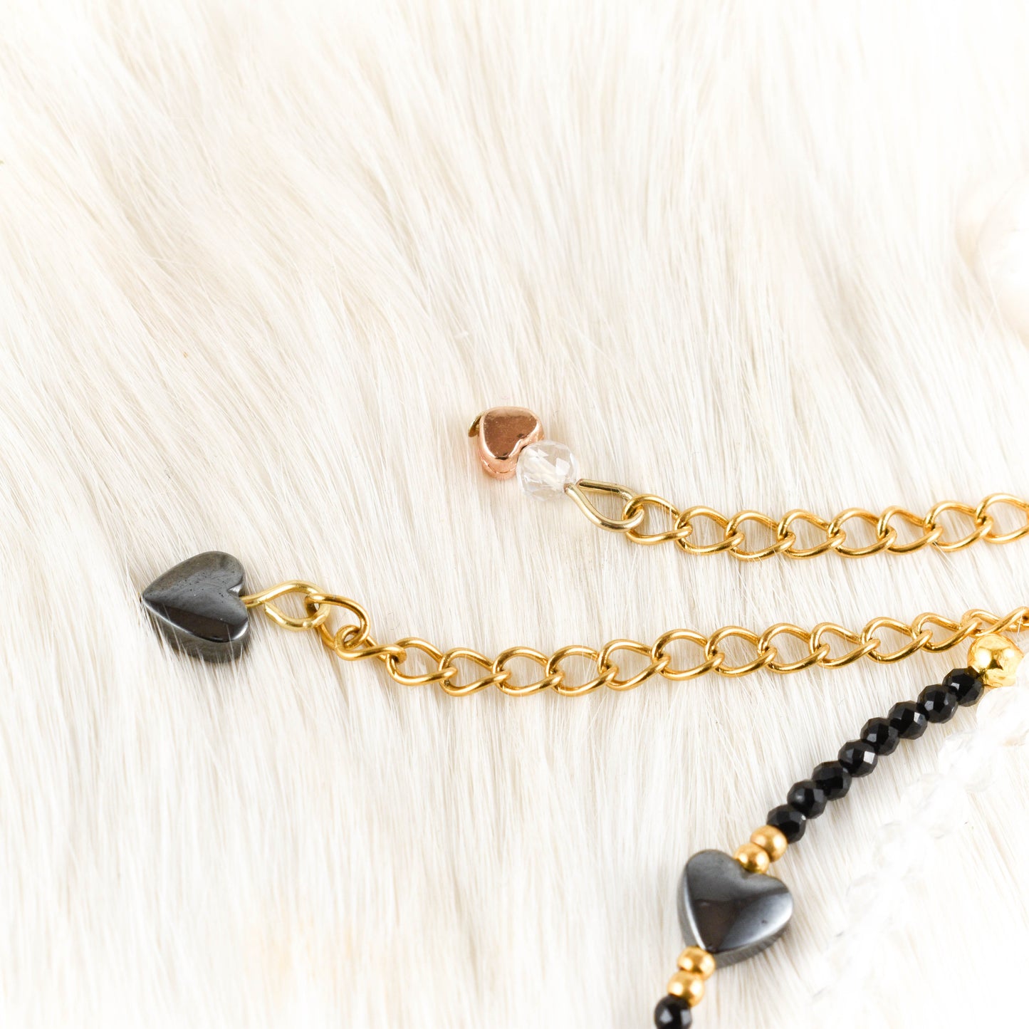 String of Hearts Hematite Bracelet
