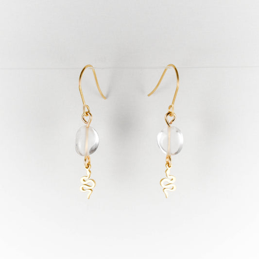 Clear Quartz and Golden Snake Earrings
