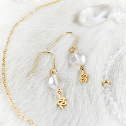 Clear Quartz and Golden Snake Earrings