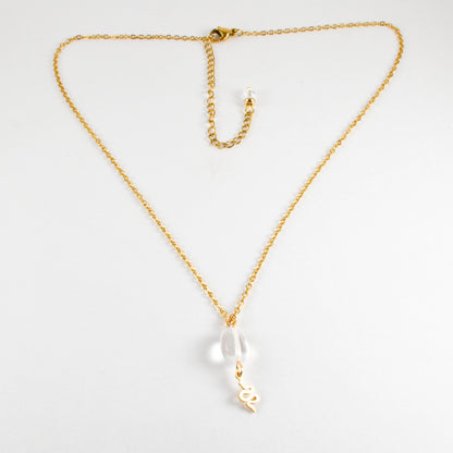 Clear Quartz and Golden Snake Stainless Steel Chain Necklace