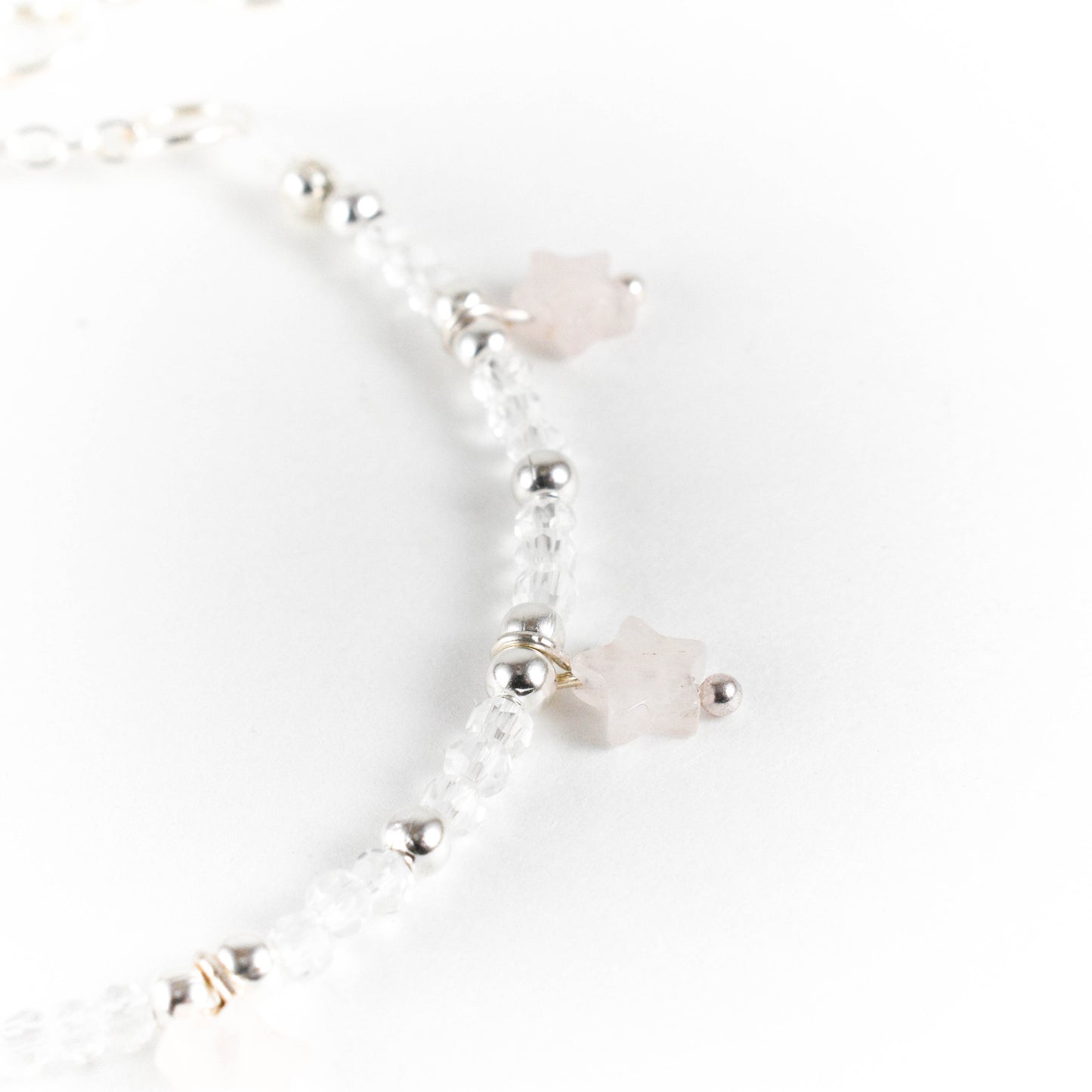 Silver Rose Quartz Star Beaded Bracelet