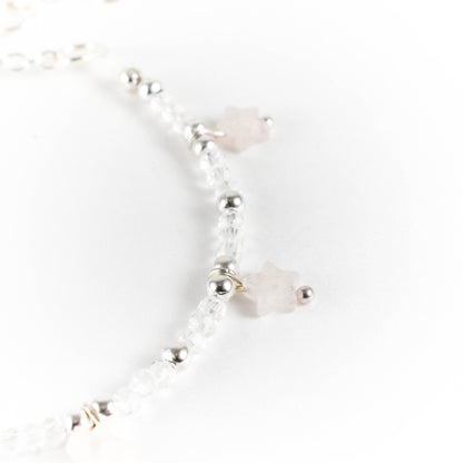 Silver Rose Quartz Star Beaded Bracelet