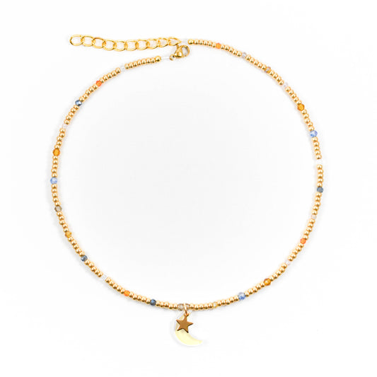 Iridescent Carnival Star and Moon Beaded Necklace