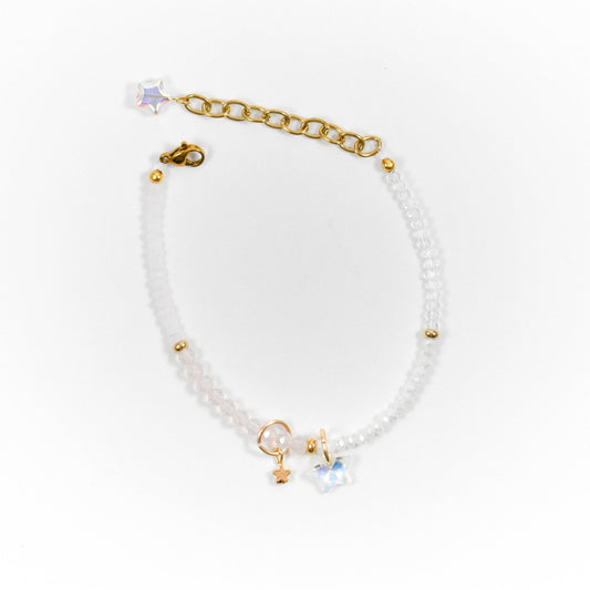 Iridescent White Star Beaded Bracelet