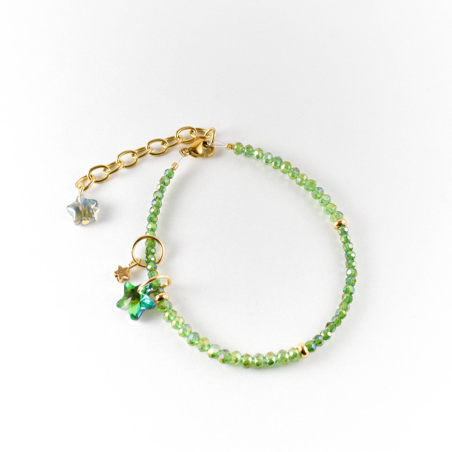 Iridescent Green Star Beaded Bracelet