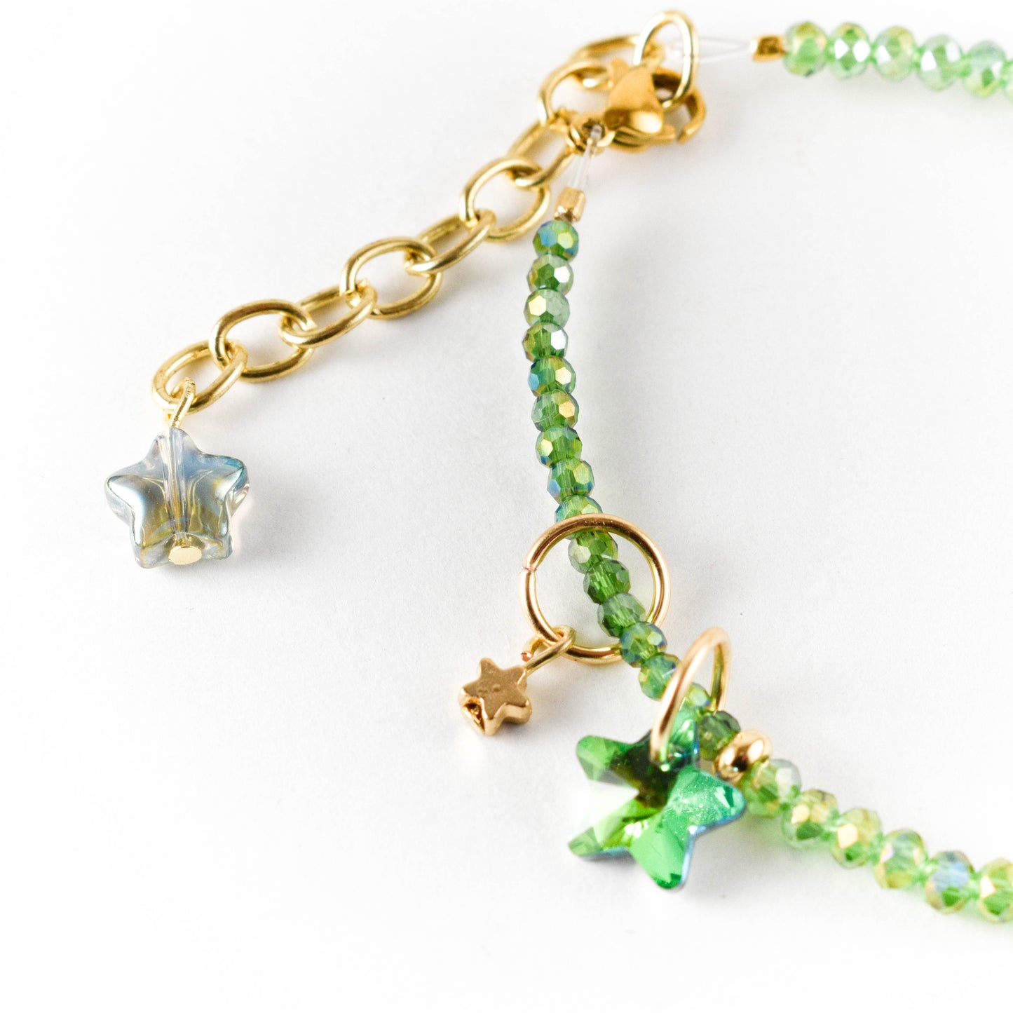 Iridescent Green Star Beaded Bracelet