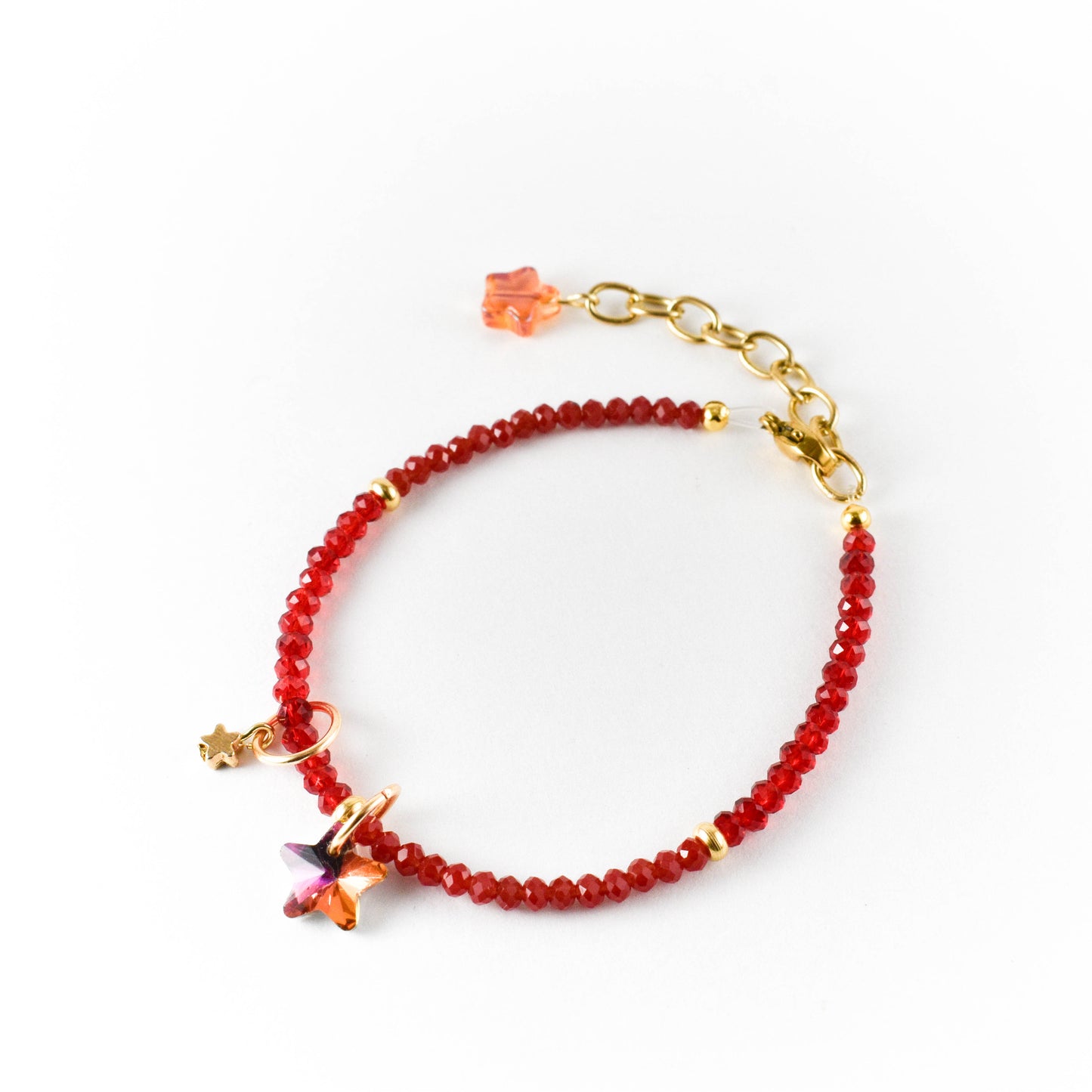 Iridescent Red Star Beaded Bracelet
