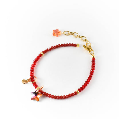 Iridescent Red Star Beaded Bracelet