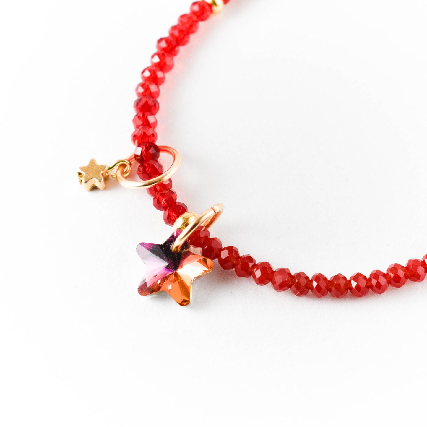 Iridescent Red Star Beaded Bracelet
