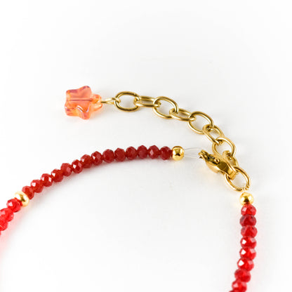 Iridescent Red Star Beaded Bracelet