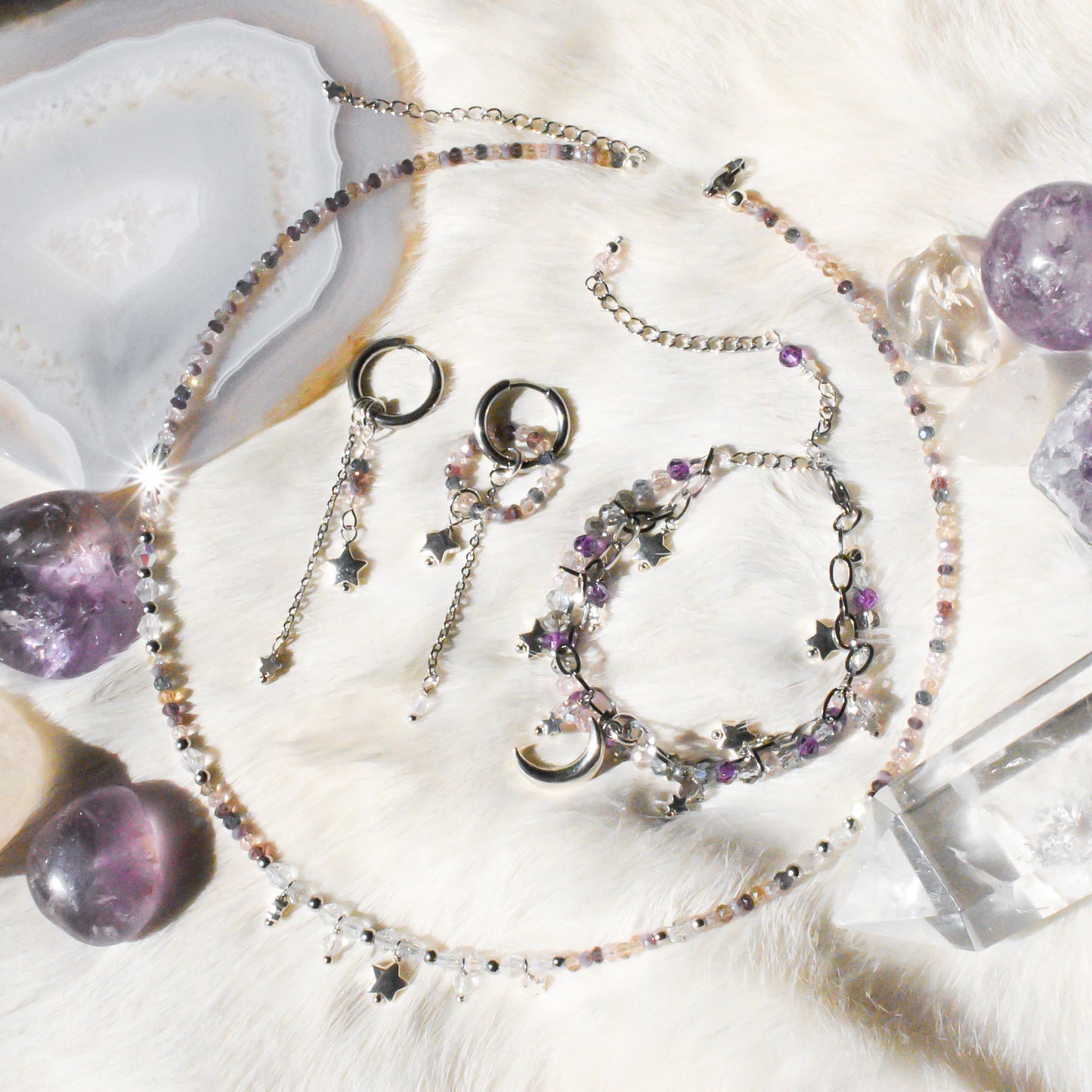 Lavendar & Peach Star Silver Necklace