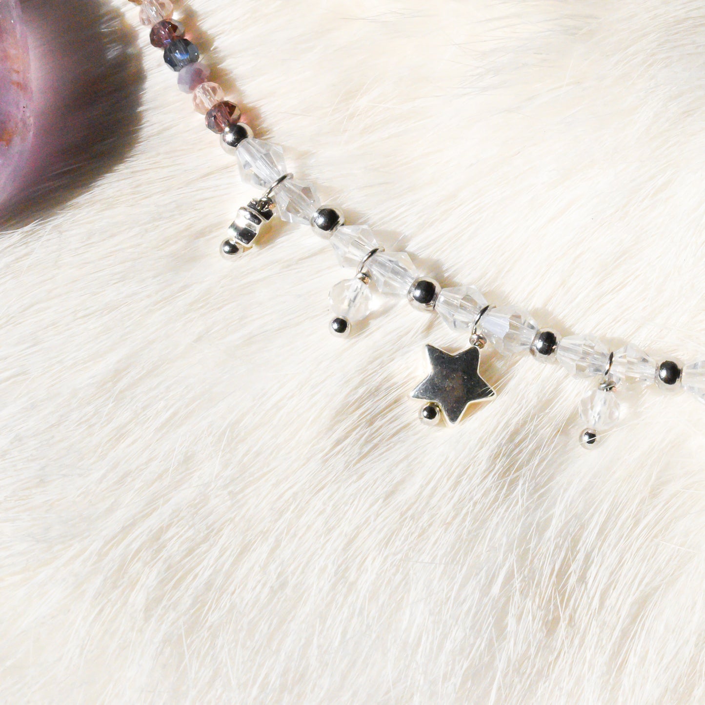Lavendar & Peach Star Silver Necklace