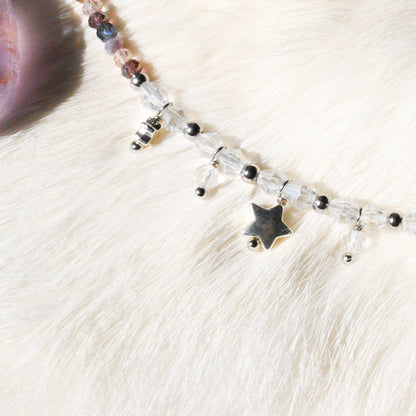 Lavendar & Peach Star Silver Necklace