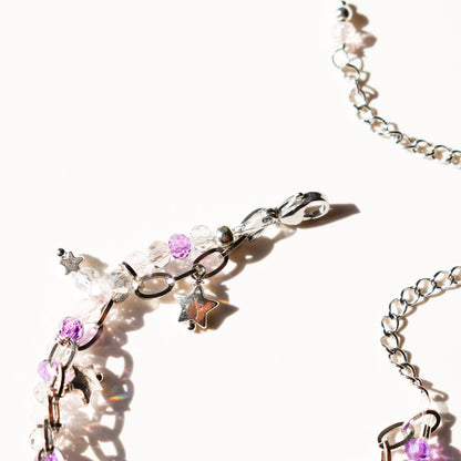 Purple Moon Goddess Chain and Bead Silver Bracelet