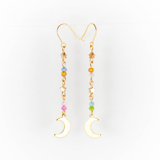 Colorful Moon and Star Earrings
