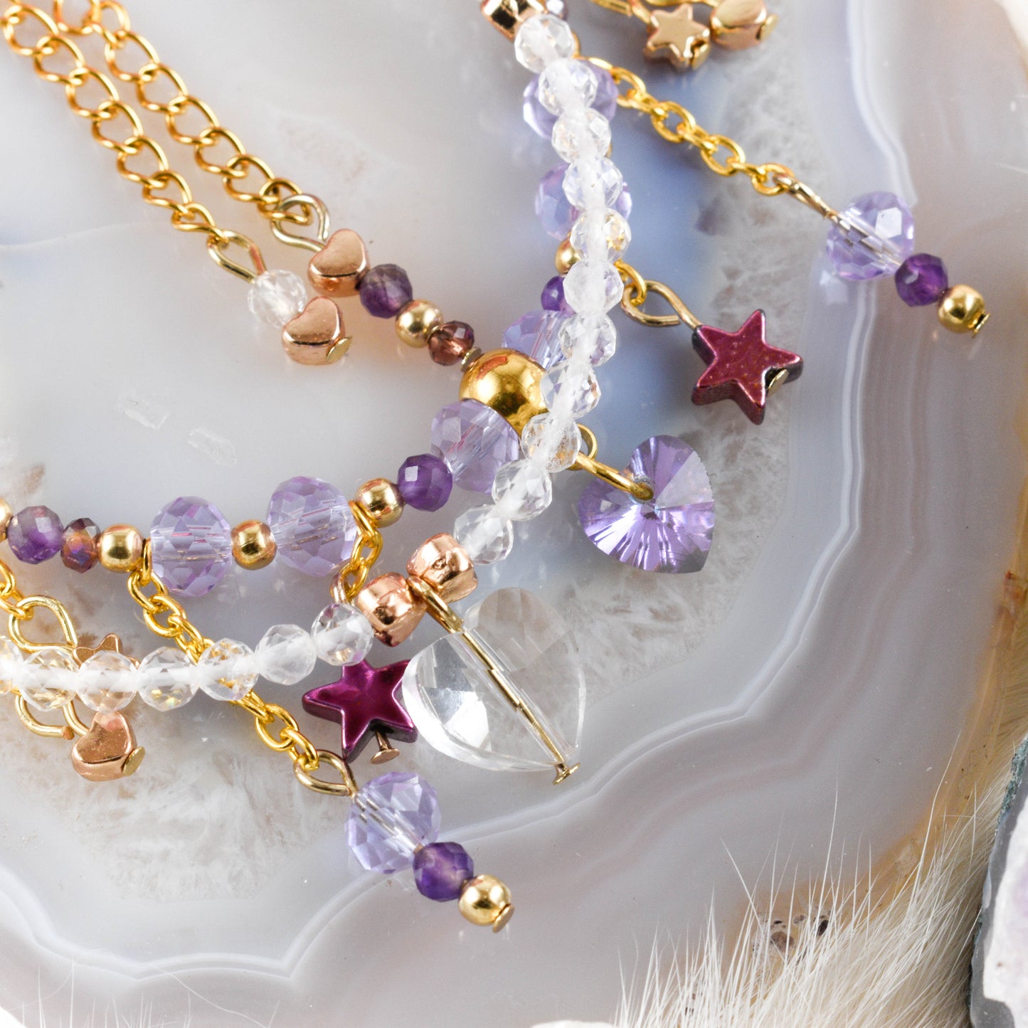 Purple Love Golden Beaded Bracelet