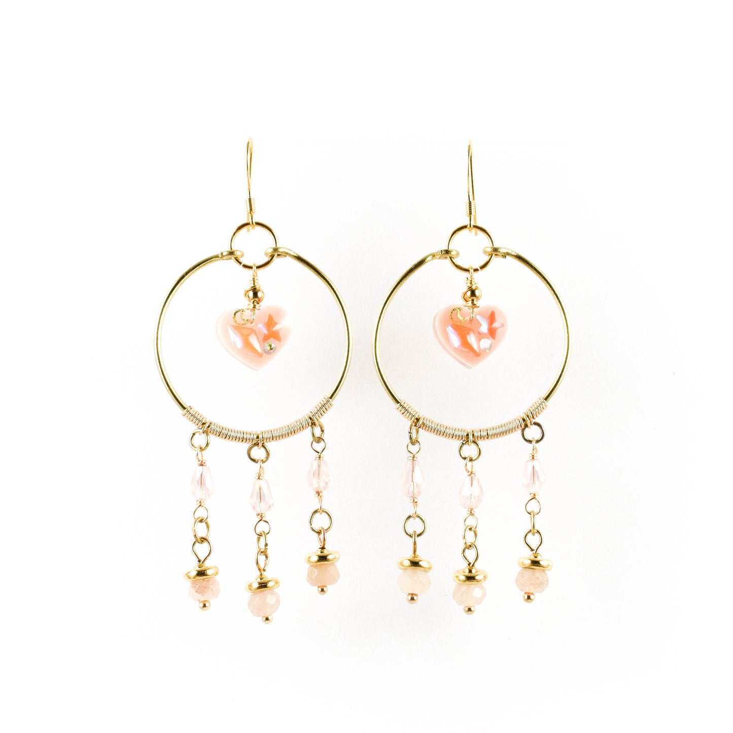 Peach Agate Heart Earrings