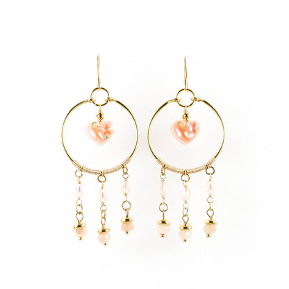 Peach Agate Heart Earrings