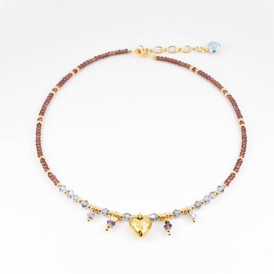 Old Lavender Golden Heart Necklace