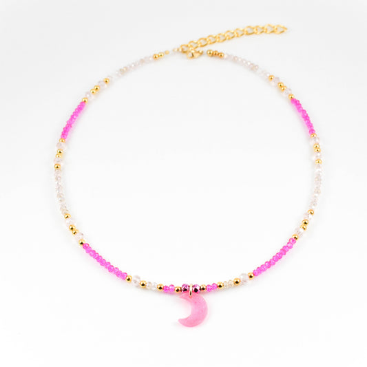 Pastel magenta Moon Necklace