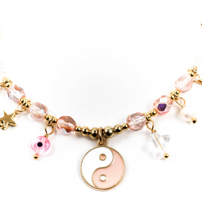Pink Yin Yang Charm Bracelet