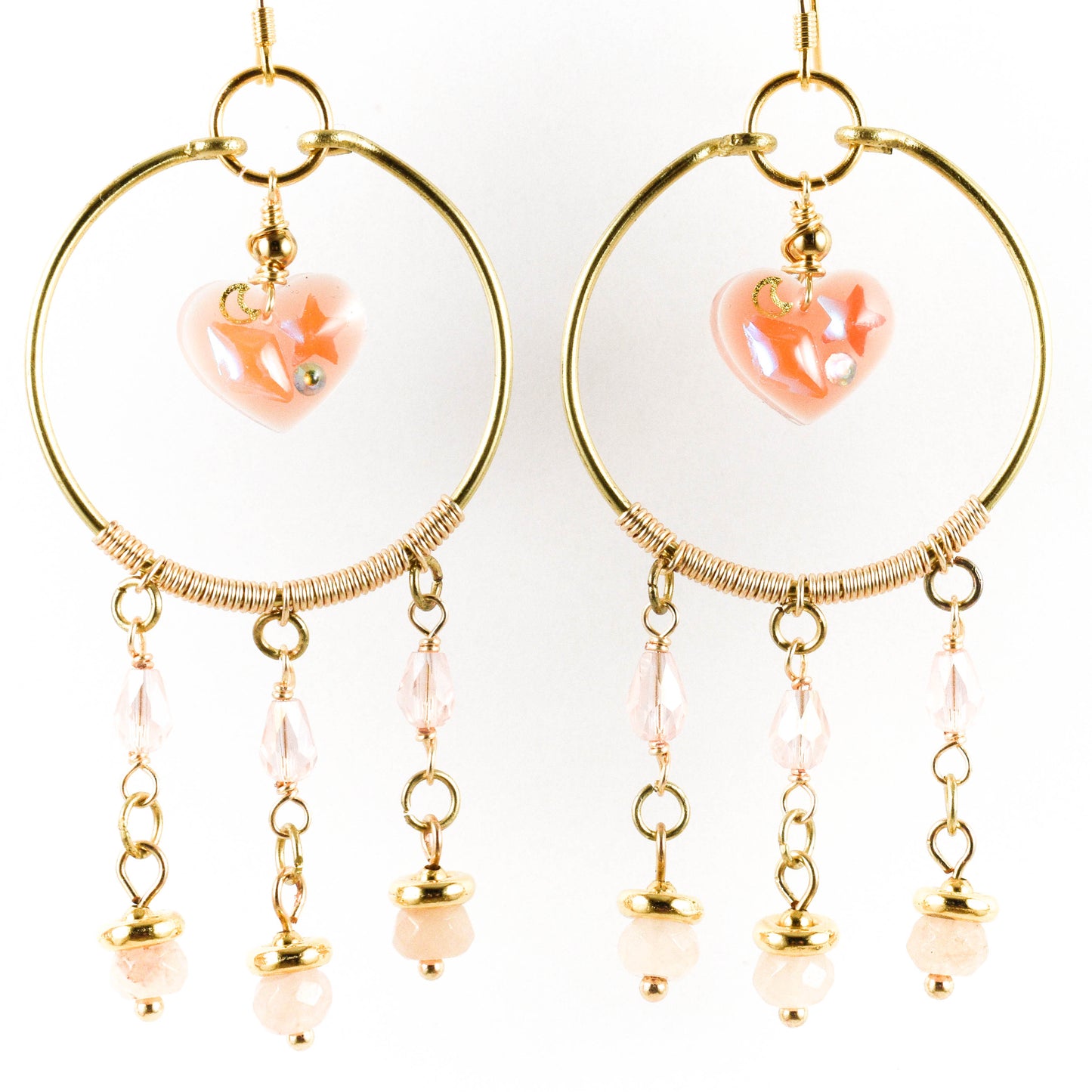 Peach Agate Heart Earrings
