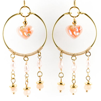 Peach Agate Heart Earrings