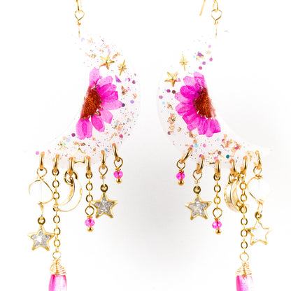 Resin Moon Flower Earrings